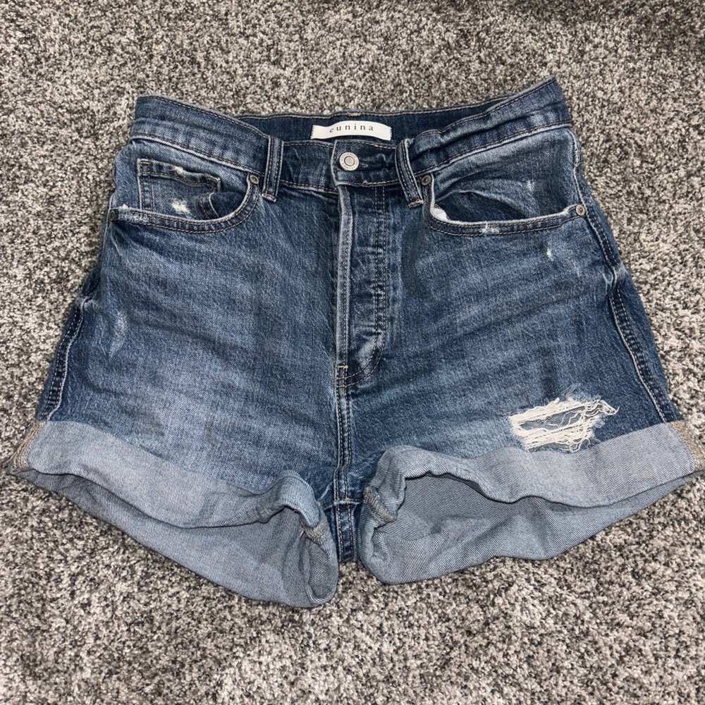 eunina Dark Blue Rolled-Hem Denim Shorts